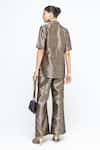 Shop_SOBARIKO_Brown Silk Metallic Thread Wrap Blazer Pant Set _at_Aza_Fashions