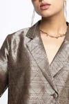Buy_SOBARIKO_Brown Silk Metallic Thread Wrap Blazer Pant Set 