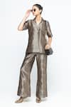 Buy_SOBARIKO_Brown Silk Metallic Thread Wrap Blazer Pant Set _at_Aza_Fashions