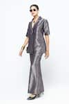 SOBARIKO Purple Silk Metallic Thread Wrap Blazer Pant Set Online at Aza Fashions SOBARIKO_Purple Silk Metallic Thread Wrap Blazer Pant Set _Online_at_Aza_Fashions