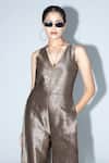 Buy SOBARIKO Brown Silk V-neck Sera Metallic Jumpsuit Online at Aza Fashions Buy_SOBARIKO_Brown Silk V-neck Sera Metallic Jumpsuit _Online_at_Aza_Fashions