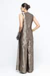 Shop SOBARIKO Brown Silk V-neck Sera Metallic Jumpsuit at Aza Fashions Shop_SOBARIKO_Brown Silk V-neck Sera Metallic Jumpsuit _at_Aza_Fashions