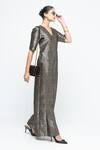 Shop SOBARIKO Black Silk V-neck Sera Metallic Jumpsuit at Aza Fashions Shop_SOBARIKO_Black Silk V-neck Sera Metallic Jumpsuit _at_Aza_Fashions