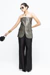 Buy_SOBARIKO_Black Silk Bandeau Neck Tiya Tube Jacket And Pant Set _at_Aza_Fashions