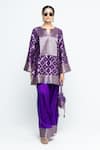 Shop SOBARIKO Purple Silk, Modal, Satin Metallic Seerat Brocade Jaal Kurta With Farshi Pant at Aza Fashions Shop_SOBARIKO_Purple Silk, Modal, Satin Metallic Seerat Brocade Jaal Kurta With Farshi Pant _at_Aza_Fashions