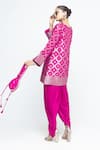Shop SOBARIKO Pink Silk, Modal, Satin Zari Notched Heer Brocade Jaal Kurta With Dhoti Pant at Aza Fashions Shop_SOBARIKO_Pink Silk, Modal, Satin Zari Notched Heer Brocade Jaal Kurta With Dhoti Pant _at_Aza_Fashions