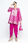 Buy SOBARIKO Pink Silk, Modal, Satin Zari Notched Heer Brocade Jaal Kurta With Dhoti Pant at Aza Fashions Buy_SOBARIKO_Pink Silk, Modal, Satin Zari Notched Heer Brocade Jaal Kurta With Dhoti Pant _at_Aza_Fashions