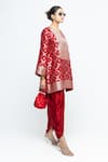 SOBARIKO_Red Silk, Modal, Satin Zari, Embroidery Heer Brocade Jaal Kurta With Dhoti Pant _Online_at_Aza_Fashions