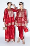 Buy_SOBARIKO_Red Silk, Modal, Satin Zari, Embroidery Heer Brocade Jaal Kurta With Dhoti Pant _Online_at_Aza_Fashions