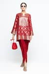 Shop_SOBARIKO_Red Silk, Modal, Satin Zari, Embroidery Heer Brocade Jaal Kurta With Dhoti Pant _Online_at_Aza_Fashions