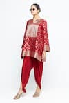 SOBARIKO_Red Silk, Modal, Satin Zari, Embroidery Heer Brocade Jaal Kurta With Dhoti Pant _at_Aza_Fashions