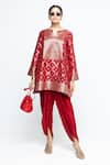 Buy_SOBARIKO_Red Silk, Modal, Satin Zari, Embroidery Heer Brocade Jaal Kurta With Dhoti Pant _at_Aza_Fashions