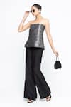 SOBARIKO_Black Brocade, Silk Bandeau Neck Dela Strapless Top Pant Set _Online_at_Aza_Fashions