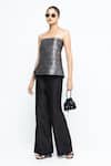 Buy_SOBARIKO_Black Brocade, Silk Bandeau Neck Dela Strapless Top Pant Set _at_Aza_Fashions
