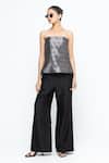 Shop_SOBARIKO_Black Brocade, Silk Bandeau Neck Dela Strapless Top Pant Set _Online_at_Aza_Fashions