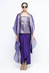 SOBARIKO Purple Modal, Satin, Silk, Organza Zari Open Neck, Dela Cape Draped Skirt Set Online at Aza Fashions SOBARIKO_Purple Modal, Satin, Silk, Organza Zari Open Neck, Dela Cape Draped Skirt Set _Online_at_Aza_Fashions