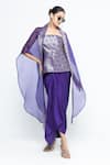 Buy SOBARIKO Purple Modal, Satin, Silk, Organza Zari Open Neck, Dela Cape Draped Skirt Set at Aza Fashions Buy_SOBARIKO_Purple Modal, Satin, Silk, Organza Zari Open Neck, Dela Cape Draped Skirt Set _at_Aza_Fashions