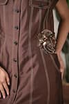 Buy_BAANI KHURANA_Brown Taffeta Embroidery, Sequins Collared Ember Stitch Shirt Dress _Online_at_Aza_Fashions