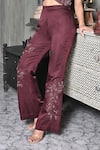 BAANI KHURANA Burgundy Satin, Linen Beads, Embroidery Round Neck Maroon Muse Pant Set Online at Aza Fashions BAANI KHURANA_Burgundy Satin, Linen Beads, Embroidery Round Neck Maroon Muse Pant Set _Online_at_Aza_Fashions