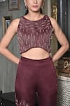 Buy BAANI KHURANA Burgundy Satin, Linen Beads, Embroidery Round Neck Maroon Muse Pant Set Online at Aza Fashions Buy_BAANI KHURANA_Burgundy Satin, Linen Beads, Embroidery Round Neck Maroon Muse Pant Set _Online_at_Aza_Fashions