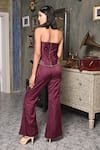 Shop BAANI KHURANA Maroon Satin, Linen Beads, Embroidery Bandeau Crimson Grace Corset And Pant Set at Aza Fashions Shop_BAANI KHURANA_Maroon Satin, Linen Beads, Embroidery Bandeau Crimson Grace Corset And Pant Set _at_Aza_Fashions