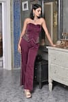Buy BAANI KHURANA Maroon Satin, Linen Beads, Embroidery Bandeau Crimson Grace Corset And Pant Set at Aza Fashions Buy_BAANI KHURANA_Maroon Satin, Linen Beads, Embroidery Bandeau Crimson Grace Corset And Pant Set _at_Aza_Fashions