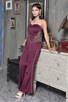 Buy BAANI KHURANA Maroon Satin, Linen Beads, Embroidery Bandeau Crimson Grace Corset And Pant Set Online at Aza Fashions Buy_BAANI KHURANA_Maroon Satin, Linen Beads, Embroidery Bandeau Crimson Grace Corset And Pant Set _Online_at_Aza_Fashions