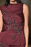 Buy_BAANI KHURANA_Burgundy Silk, Chiffon, Satin, Linen Beads, Sequins Embellished Top And Pant Set _Online_at_Aza_Fashions