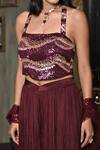 Buy_BAANI KHURANA_Burgundy Silk, Chiffon Sequins Square Neck Work Bustier Sharara Set _Online_at_Aza_Fashions