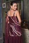 Shop BAANI KHURANA Maroon Organza, Silk, Chiffon Sequins, Embroidery Kurta Crushed Sharara Set at Aza Fashions Shop_BAANI KHURANA_Maroon Organza, Silk, Chiffon Sequins, Embroidery Kurta Crushed Sharara Set _at_Aza_Fashions