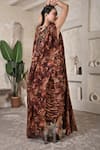 Shop_BAANI KHURANA_Brown Organza, Chiffon, Beads, Sequins Printed Cape And Draped Skirt Set _at_Aza_Fashions