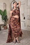 Buy_BAANI KHURANA_Brown Organza, Chiffon, Beads, Sequins Printed Cape And Draped Skirt Set _Online_at_Aza_Fashions