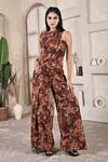 Buy BAANI KHURANA Brown Chiffon Beads, Sequins, Embroidery Marble Print Jumpsuit With Cape at Aza Fashions Buy_BAANI KHURANA_Brown Chiffon Beads, Sequins, Embroidery Marble Print Jumpsuit With Cape _at_Aza_Fashions
