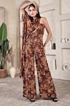 Buy BAANI KHURANA Brown Chiffon Beads, Sequins, Embroidery Marble Print Jumpsuit With Cape Online at Aza Fashions Buy_BAANI KHURANA_Brown Chiffon Beads, Sequins, Embroidery Marble Print Jumpsuit With Cape _Online_at_Aza_Fashions