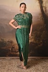 Buy_BAANI KHURANA_Emerald Green Satin Sequins, Beads, Embroidery Round Neck Draped Skirt Set _at_Aza_Fashions