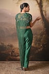 Shop_BAANI KHURANA_Emerald Green Satin Sequins, Beads, Embroidery Round Neck Draped Skirt Set _at_Aza_Fashions