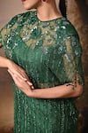 Shop_BAANI KHURANA_Emerald Green Satin Sequins, Beads, Embroidery Round Neck Draped Skirt Set _Online_at_Aza_Fashions