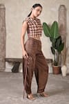 Shop_BAANI KHURANA_Brown Satin, Linen, Silk, Chiffon Cargo Pant _at_Aza_Fashions