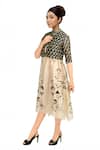 Buy_Soup By Sougat Paul_Beige Chanderi Silk Chinese Collar Printed Maxi Dress With Jacket _at_Aza_Fashions