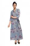 Buy_Soup By Sougat Paul_Blue Moss Crepe Mandarin Collar Printed Maxi Dress With Belt _at_Aza_Fashions
