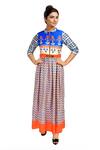 Buy Soup By Sougat Paul Blue Chanderi Silk Chinese Collar Printed Maxi Dress at Aza Fashions Buy_Soup By Sougat Paul_Blue Chanderi Silk Chinese Collar Printed Maxi Dress _at_Aza_Fashions
