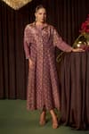Buy Coeur Purple Tissue Round Neck, Collared Zarina Dusty Rose Dress And Bandhani Jacket Set at Aza Fashions Buy_Coeur_Purple Tissue Round Neck, Collared Zarina Dusty Rose Dress And Bandhani Jacket Set _at_Aza_Fashions