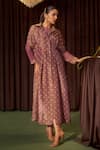 Coeur Purple Tissue Round Neck, Collared Zarina Dusty Rose Dress And Bandhani Jacket Set Online at Aza Fashions Coeur_Purple Tissue Round Neck, Collared Zarina Dusty Rose Dress And Bandhani Jacket Set _Online_at_Aza_Fashions