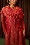Buy Coeur Red Tissue V-neck, Collared Zarina Scarlet Dress With Bandhani Jacket Online at Aza Fashions Buy_Coeur_Red Tissue V-neck, Collared Zarina Scarlet Dress With Bandhani Jacket _Online_at_Aza_Fashions