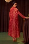 Shop Coeur Red Tissue V-neck, Collared Zarina Scarlet Dress With Bandhani Jacket at Aza Fashions Shop_Coeur_Red Tissue V-neck, Collared Zarina Scarlet Dress With Bandhani Jacket _at_Aza_Fashions