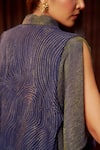 Shop_Coeur_Navy Tissue Embroidery, Metallic Aurea Wrinkled Kaftan With Structured Jacket _at_Aza_Fashions