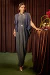 Buy_Coeur_Navy Tissue Embroidery, Metallic Aurea Wrinkled Kaftan With Structured Jacket _at_Aza_Fashions