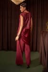 Shop Coeur Maroon Silk Organza, Satin Embroidery Riva Crimson Corded Top And Draped Pant Set at Aza Fashions Shop_Coeur_Maroon Silk Organza, Satin Embroidery Riva Crimson Corded Top And Draped Pant Set _at_Aza_Fashions