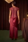 Buy Coeur Maroon Silk Organza, Satin Embroidery Riva Crimson Corded Top And Draped Pant Set Online at Aza Fashions Buy_Coeur_Maroon Silk Organza, Satin Embroidery Riva Crimson Corded Top And Draped Pant Set _Online_at_Aza_Fashions