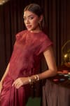 Shop Coeur Maroon Silk Organza, Satin Embroidery Riva Crimson Corded Top And Draped Pant Set Online at Aza Fashions Shop_Coeur_Maroon Silk Organza, Satin Embroidery Riva Crimson Corded Top And Draped Pant Set _Online_at_Aza_Fashions